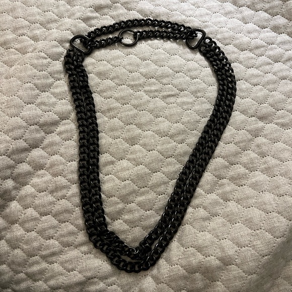 Black metal double chain necklace - Picture 2 of 2